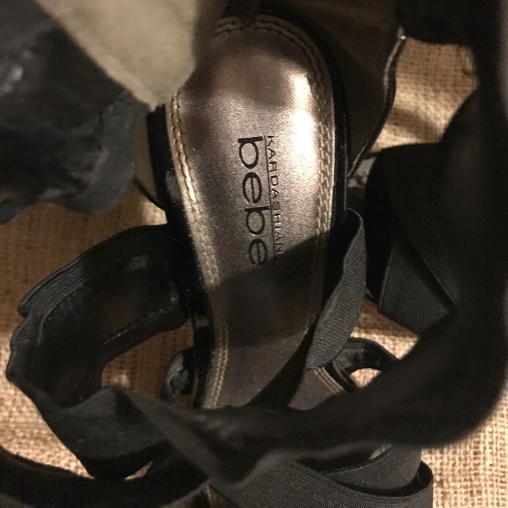 Bebe (Kardashian) Black & Animal Print Sandals - Picture 8 of 8